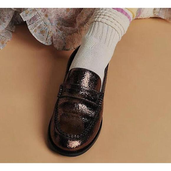 NEW Free People Blanket Stitch loafers Bronze Age Metallic 10 - Picture 3 of 6
